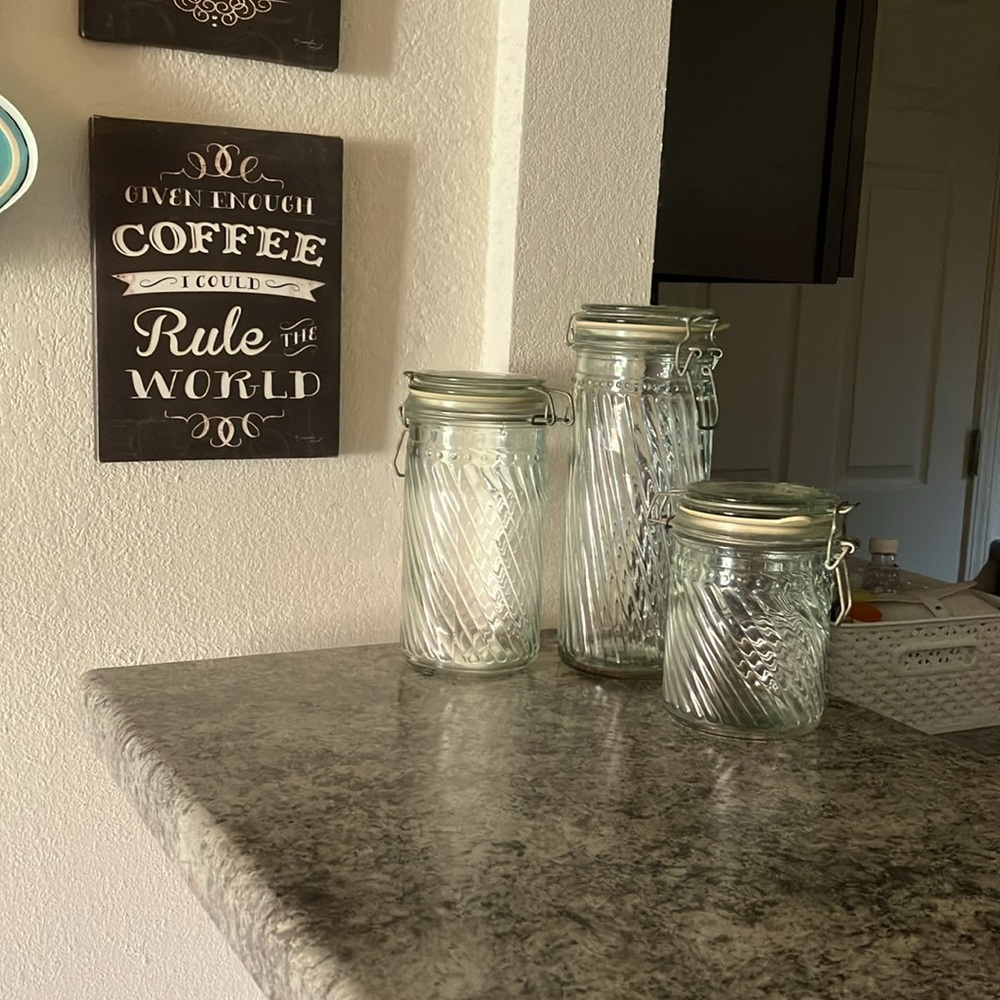 VINTAGE Glass Storage Jar Set with Metal Clasp